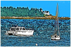 Indian Island Light in Rockport Harbor in Maine